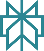Abstract symmetrical geometric logo with overlapping shapes forming a star-like pattern.
